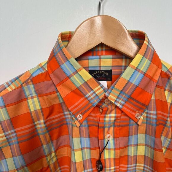 NWT Paul & Shark Yachting Button Down Dress Shirt Orange Plaid Men’s size XL - Picture 4 of 11